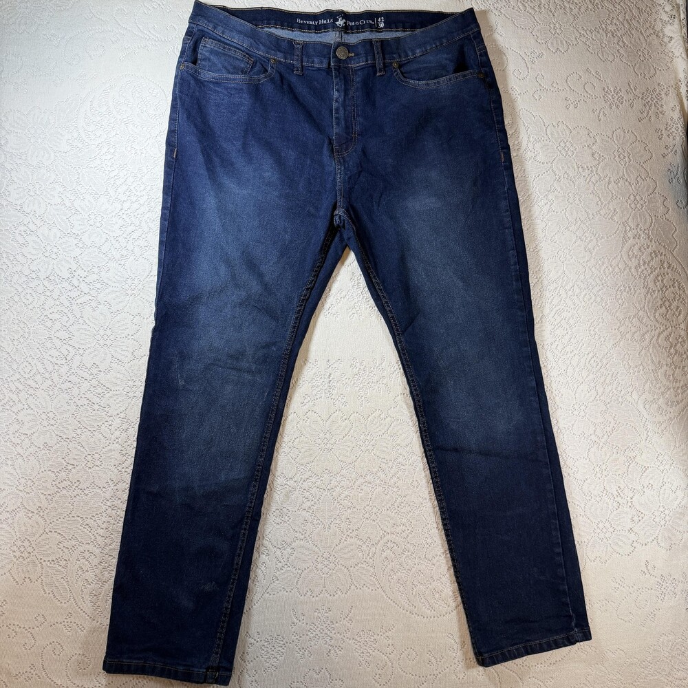 Beverly Hills Polo Club Jeans Mens 42x30 Blue Regular Fit Straight Leg Stretch